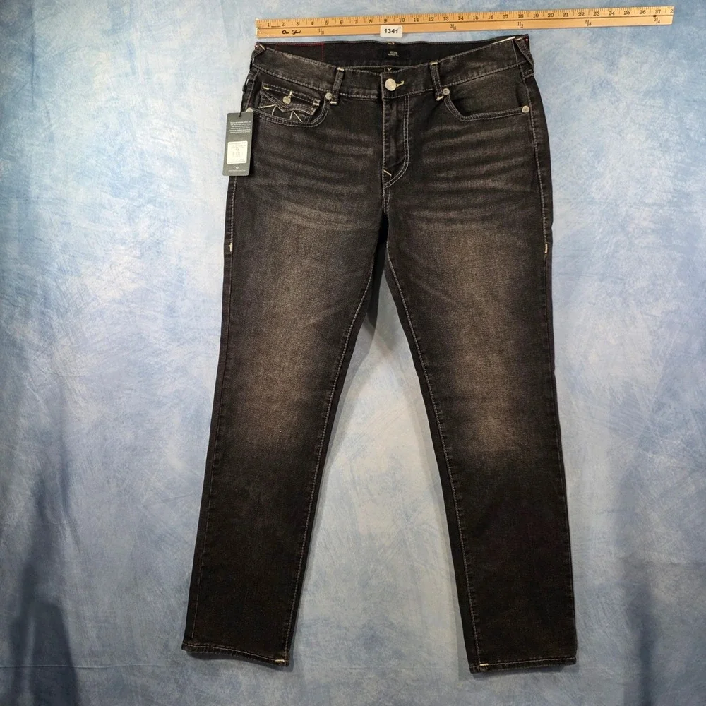 True Religion Geno Relaxed Slim Big T Flap Grey Jeans Mens 36x32 NWT